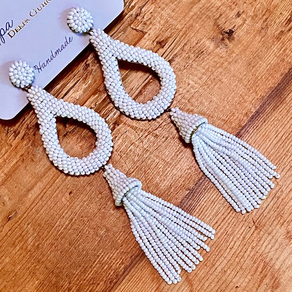 NWT Anthropologie Deepa Beaded White Hoop Chandeliers - Picture 7 of 15